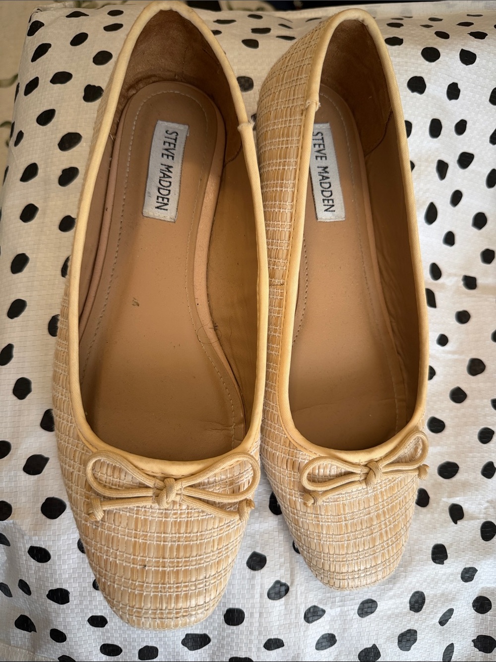 Steve Madden Woven Light Cream/Tan Bow Ballet Flats